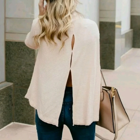 Free People Lover Pink Mock Neck Ribbed Sweater - Picture 3 of 8